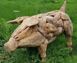small size driftwood pig