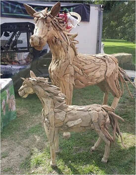 Driftwood full-size horse and driftwood small horse