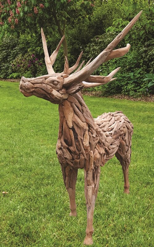 stag sculpture made from teak tree roots