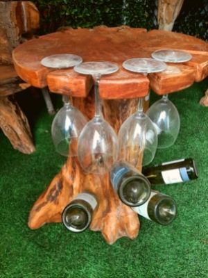 driftwood wine table made from teak with storage m