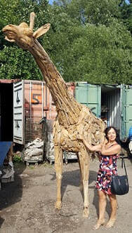 life-size driftwood giraffe outdoors