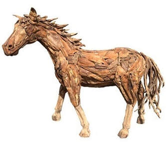 miniature driftwood horse walking
