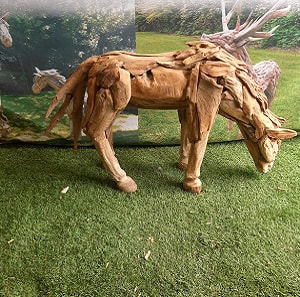 small driftwood horse drinking
