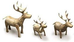 set of 3 wood mini reindeer