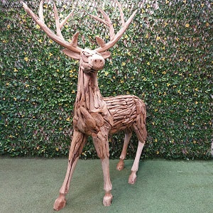 lifesize stag sculpture made from Teak